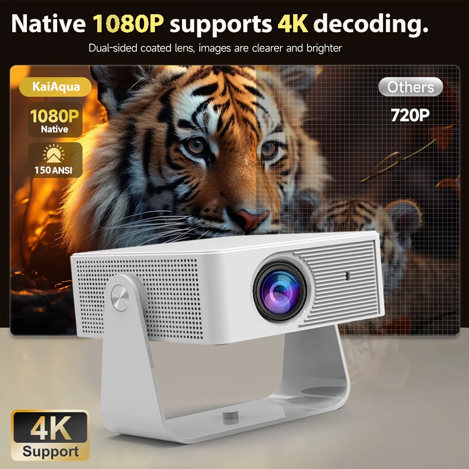 Smart Mini Projector - Native HD with 4K Support, Android 11, WiFi 6 & Bluetooth 5.0